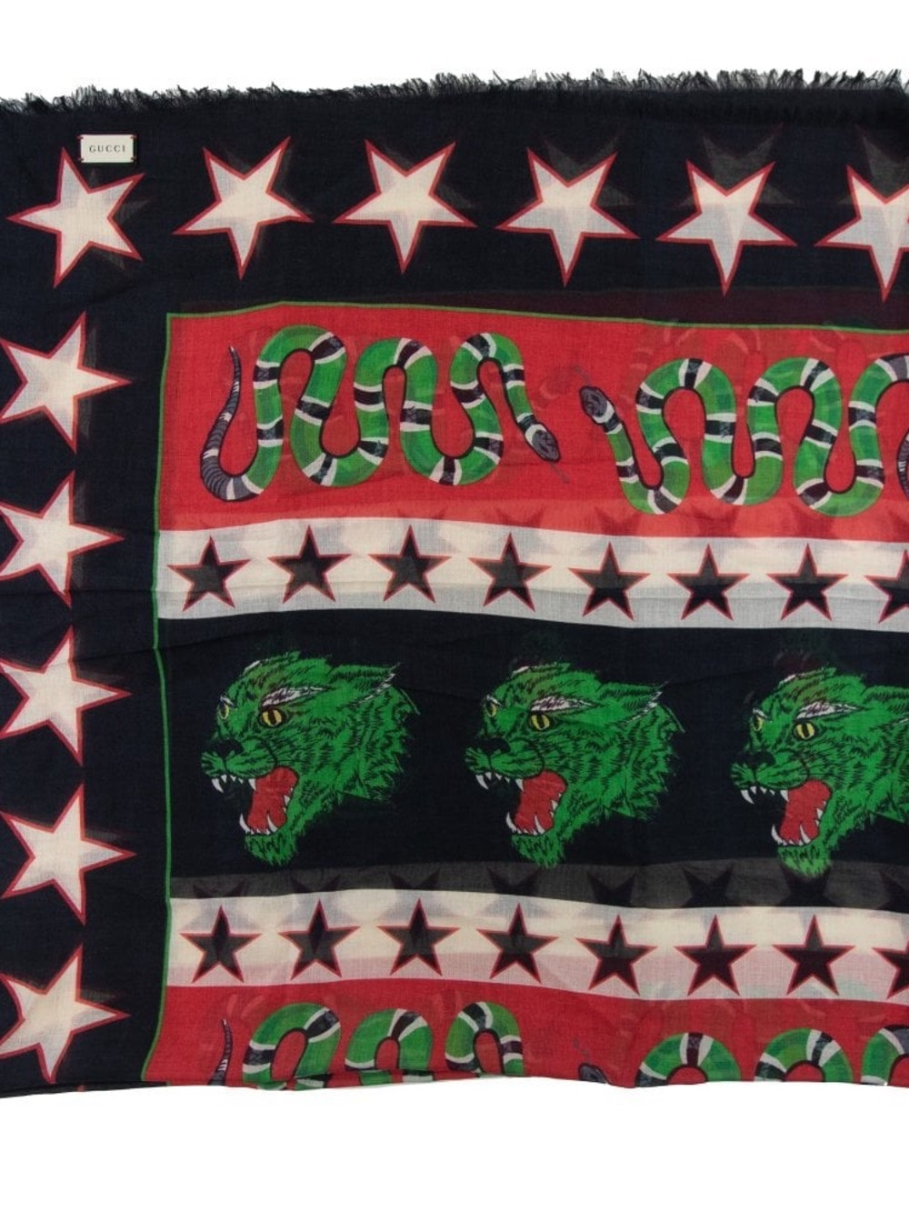 Gucci Black Scarf with Red-Outlined White Star